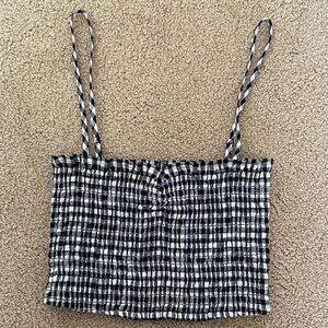 Reformation Black and White Gingham Smocked Crop Top XS